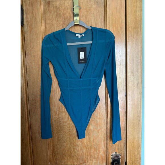 Bright blue sheer long sleeve bodysuit - Picture 4 of 8